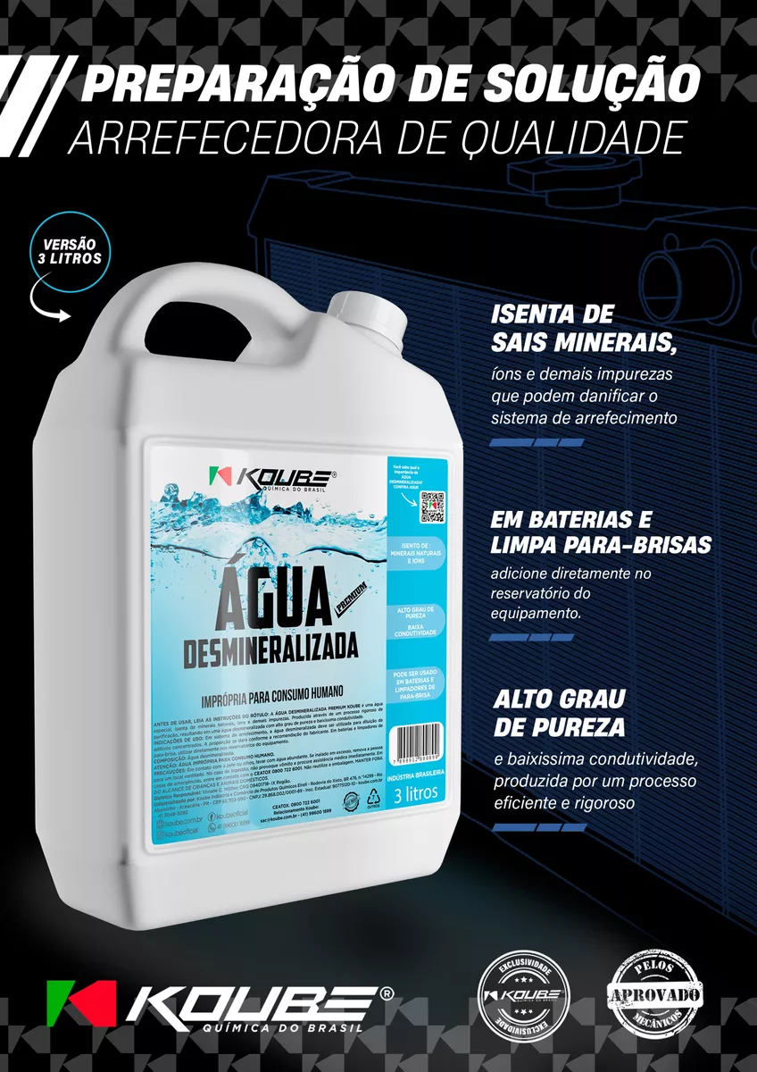 Água Desmineralizada Galão 6 Litros Koube para Radiador